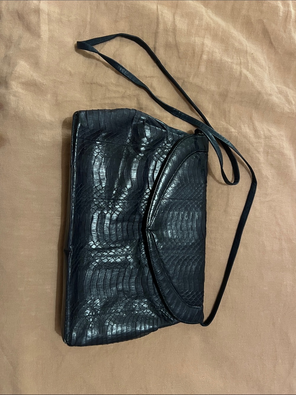 Navy vintage snakeskin Leather Crossbody Bag